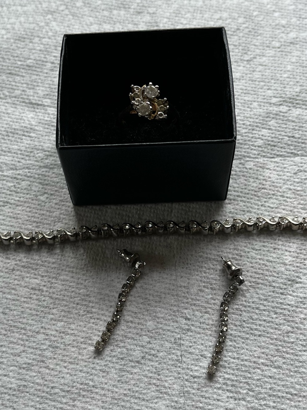 Silver-Tone Crystal Jewelry Set - Necklace, Drop Earrings & Ring